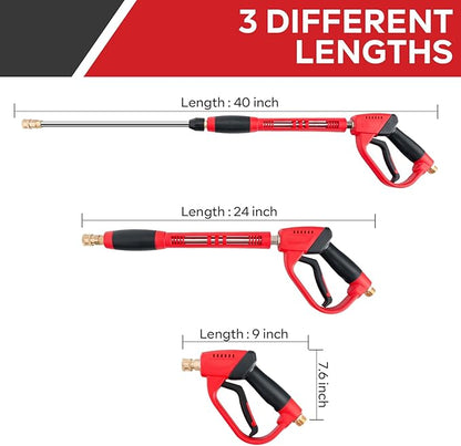 High Pressure Washer Gun 5000 PSI, Power Washer Gun with Replacement Wand Extension, 5 Nozzle Tips, 1/4''Quick Connect Plug and M22-14mm & M22-15mm Fitting, 40 Inch