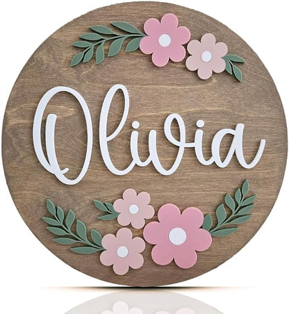 Personalized Wooden Name Sign - Custom Baby Name Signs for Nursery & Kids Room, Baby Announcement Sign, Wall Name Signs Personalized, Round Wooden Letters for Nursery Decor (Design 2)