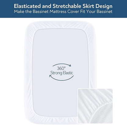 Bassinet Mattress Pad Cover 33" x 20"-Fit for Koola Baby, Mika Micky, ANGELBLISS, YADAQE, Dream On Me,Papablic, AMKE, Baby Delight Bedside, Waterproof Bassinet Mattress Protector, Cotton Terry Surface
