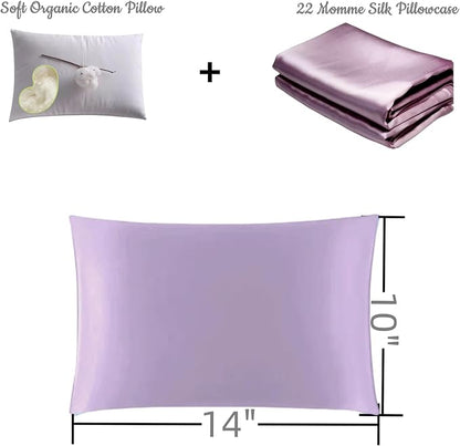 Organic Silk Baby Pillowcase with Zipper, Small 10"x13" Pillow Cover for Boys & Girls, Ideal for Bed & Travel, Soft for Kids Hair & Skin, Hypoallergenic Pillowcases for Toddlers (Mauve Plum+Pillow)