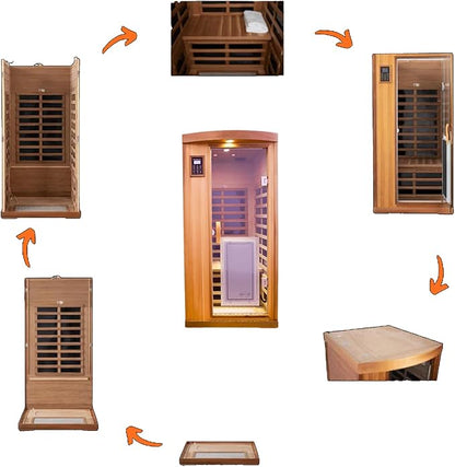 Red Cedar Personal Indoor Infrared Sauna Room, Low EMF Far-Infrared Sauna, Dual LCD Control Panel Inside and Outside,Bluetooth Speaker, Tempered Glass Door with Far Infrared Heating Panel
