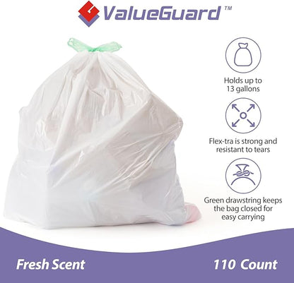 Trash Bags Garbage Bag 13 Gallon Drawstring Tall Waste Bag for Kitchen Office Party 0.6 Mil (110 Count)