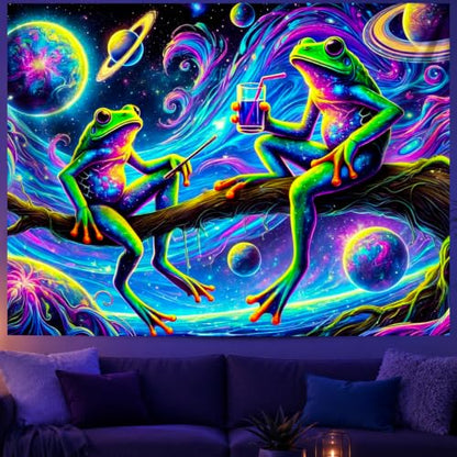 Blacklight Tapestry Space Frog Party Backdrop 78 x 59 Inch