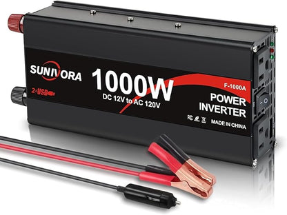 1000 Watt Inverter 12V DC to 110V/120V AC 60HZ 2000 Watt(Peak) Car Power Inverter with 2 AC Outlets & Dual USB Ports for Car Vehicle Truck Camping