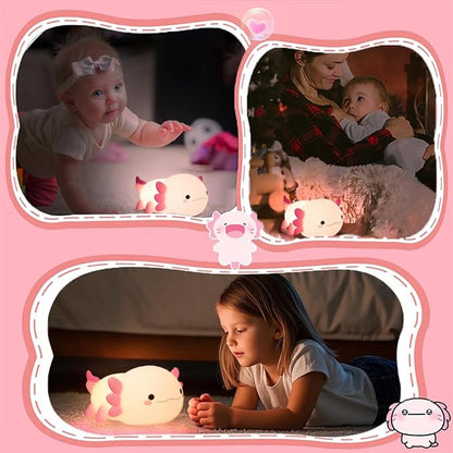 Cute Axolotl Night Light for Kids Bedroom, Animal Silicone Nursery Night Lamp Touch Control Nightlights USB Rechargeable Bedside Lamp for Baby Children Toddlers Girls Gift (pink Axolotl 1)
