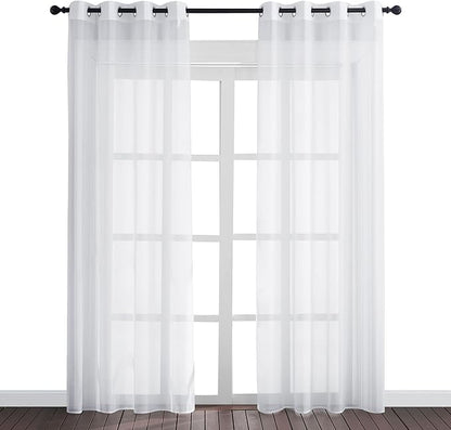 RYB HOME Sheer Curtains 4 Panels Set 72 Inches Long, Solid Voile Light Filtering Airy Curtains Window Treatment Drapes for Living Room, Elegant Bedroom Window Panels, White, Width 54, Grommet