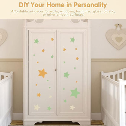 Stars Wall Stickers for Girls Bedroom Nursery, Bright Tone Stars Wall Decals Peel and Stick for Spring, Vinyl Stars Wall Stickers for Girls Kids