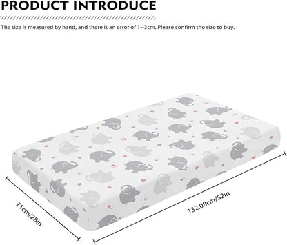 Elephant Fitted Crib Sheet for Boys Girls Watercolor Grey Elephants Baby Sheet for Standard Crib and Toddler Pink Paw Print and Heart Nursery Bed Mattress Sheets 28"x52"