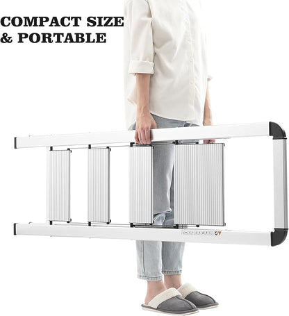 KINGRACK Aluminium 4 Step Ladder, Lightweight Step Stool with Non-Slip Pedals, Handrail, Foldable Step Ladder for Kitchen, Garage, Home, Space Saving, Sturdy and Portable, Silver