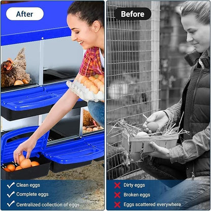 Chicken Nesting Box, 8-Compartment Egg Laying Box, Convenient for Collecting Eggs, Ventilated Poultry House Equipment in Metal Chicken Coop, Suitable for Hens and Ducks, (Blue, with Stand)
