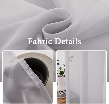 MIULEE 2 Panels Solid Color Sheer Window Curtains Elegant Window Voile Panels/Drapes/Treatment for Bedroom Living Room (54X45 Inches Light Grey)