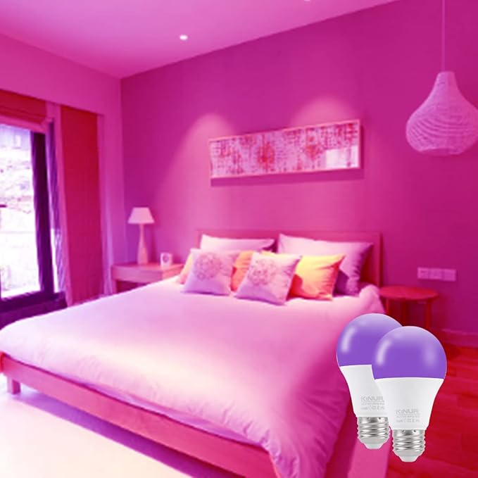 KINUR Light Bulb, A19 9W Purple LED Lights 120V E26 Medium Base Non-Dimmable