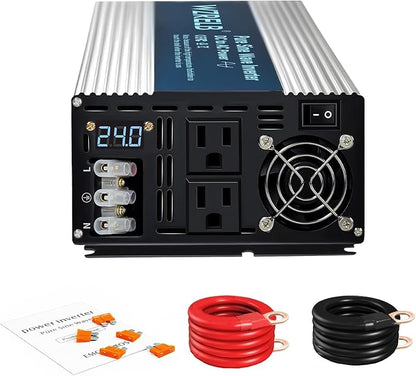WZRELB 4000W Pure Sine Wave Inverter 24V DC to 110V 120V AC Power Converter with LED Display, Hardwire Terminal,Off-Grid Portable Power Inverter with Dual AC Outlets for Home, RV, Truck, Camping