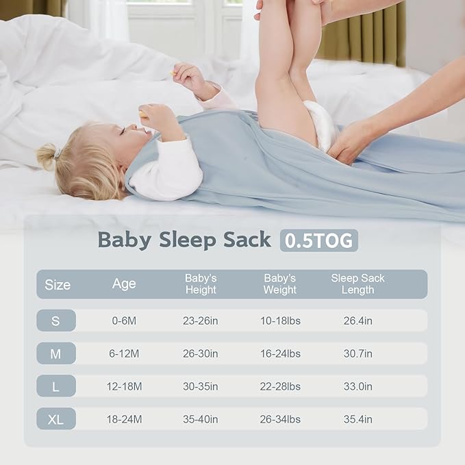 Baby Sleep Sack 12-18 Months Baby Wearable Blanket 100% Cotton TOG 0.5 2-Way Zipper Newborn Sleeping Bag, 3 Pack Comfy Lightweight Sleep Sacks for Babies