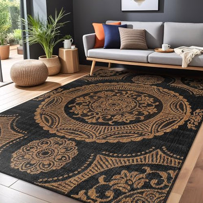 Medallion Outdoor Rug 5x7 Washable Outside Carpet for Indoor Patio Porch Waterproof Easy Cleaning Non Shedding Area Rugs Nut Brown 5 x 7