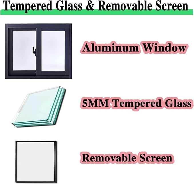 Black Mobile Home Window Replacement, 43x23in / 109x58cm Heavy Duty Small Lockable Ventilation Window, Aluminum Alloy Material, Featuring Double-Pane Insulated with Thermal Insulation Soundproof Glass