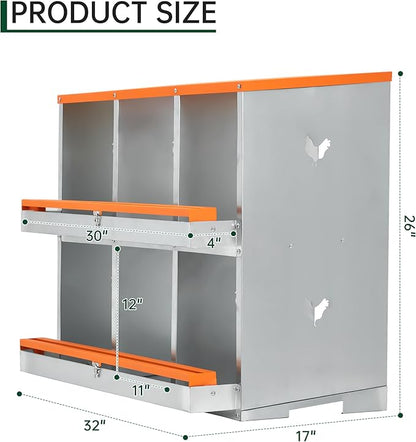 Garvee Nesting Boxes for Chickens, 6 Compartments Metal Chicken Nesting Box, Chicken Egg Laying Box with Large Vented Holes for Easy Egg Collection