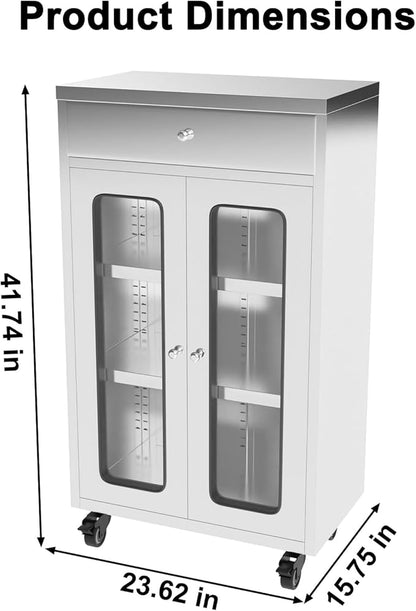 ZZV Stainless Steel Storage Cabinet with 1 Drawer, Rolling Kitchen Cabinet with Wheels, Heavy Duty Floor Cabinet for Kitchen, Garage, Restaurant, Outdoor, No Assembly Needed, D15.75 x W23.62 x H41.74