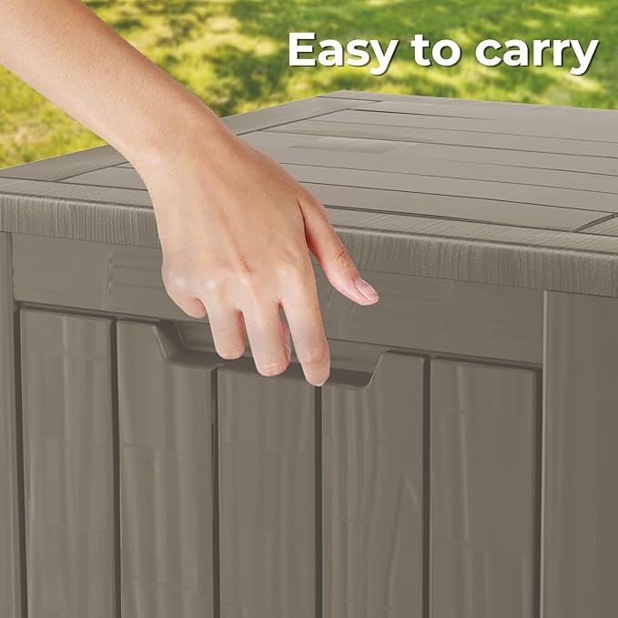 50 Gallon Lockable Resin Deck Box, Waterproof & UV-Resistant Outdoor Storage Box for Outdoor Cushion Storage, Garden Tools & Pool Accessories Storage, Gray