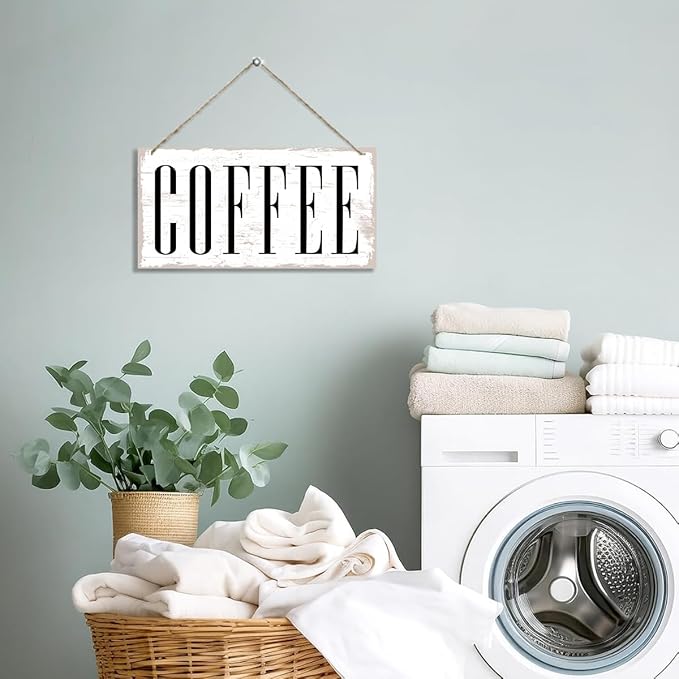 Coffee Wooden Hanging Sign, Wood Grain Retro Decoration, Vintage Kitchen Decor, Coffee Bar Sign Wall Decor, Cafe Decoration with Rope Hanging 12 x 6 Inches