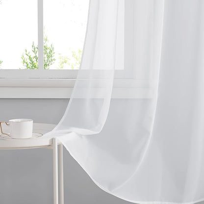RYB HOME Sheer Curtains Panels Bedroom Window, Grommet Solid White Voile Drapes for Living Room Kitchen Home Office, Privacy Sheer Light & Airy, Wide 54 inch x Long 63 inch per Panel, 4 Pcs