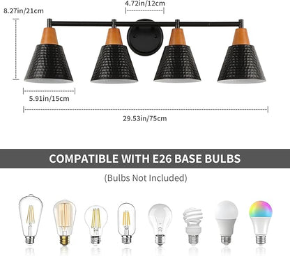 Black 4 Light Vanity Light, Vintage Industrial Bathroom Light, Suitable