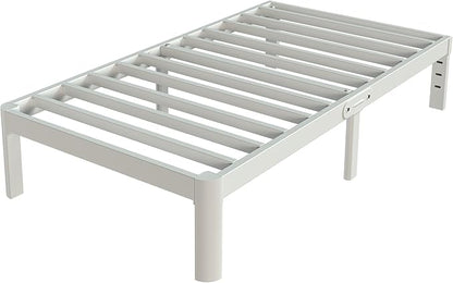 White Twin Size Bed Frames 14 Inch, Metal Platform Twin Bed Frame No Box Spring Needed, Heavy Duty Steel Support 3500 LBS, DIY Headboard, Round Legs, Noiseless, Storage Space, Easy Assembly