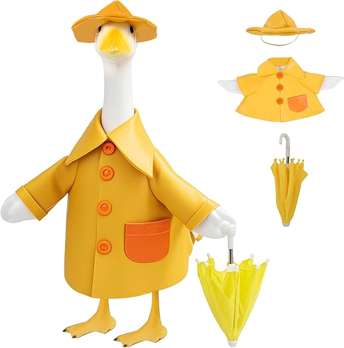 Raincoat Porch Goose Outfit for Large 23" High Cement or Plastic Goose Statue, Spring Yard Goose Cloths with Yellow Umbrella Decor for Outdoor Lawn Gaden Patio