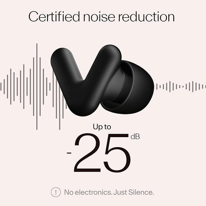 Alpine Silence Earplugs for Sleep, Focus & Travel - V-Shape Snug Fit & Soft Oval Tips – 4 Sizes XS/S/M/L - Comfortable, Reusable Hearing Protection - 22dB – Black