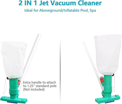 POOLWHALE Upgrades Pool Spa Pond Mini Jet Vac Vacuum Cleaner w/Brush, Bag,6 Sections Telescopic Pole of 56.5" and Handle