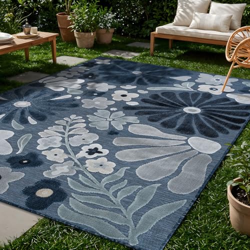 Outdoor Rug 9x12 Large Modern Floral Tropical Area Rugs for Outdoor and Indoor Patio Easy to Clean Non Shedding Living Room Porch Garden Washable Outside Carpet (108 Sq Ft)