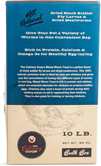 Fluker's Culinary Coop Bulk Dried Mealworms & Soldierworms, Premium Organic Dried Worm Mix for Chickens-High Protein & Omega 3 Chicken Feed for Wild Birds & Chicken Treats for Laying Hens, 10lbs