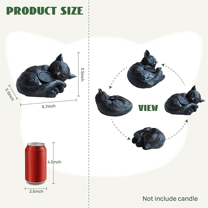 Sleeping Cat Candle Holder Statue Realistic Resin Cat Figurine with Candle Tray Outdoor Garden Decor for Patio Yard or Indoor Use for Cat Lovers Women and Memorials Black