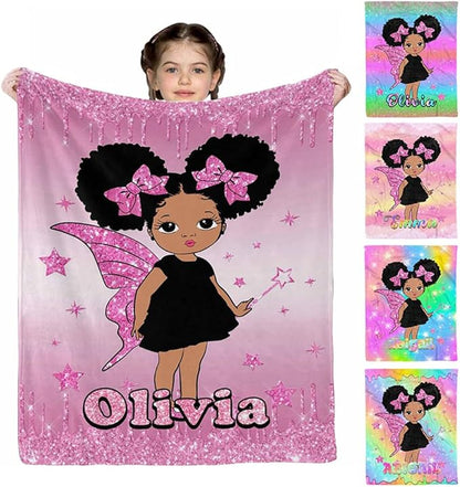 D-Story Personalized Blanket, Black Girl Blanket,Personalized Blankets for Kids,Personalized Name Blankets, Personalized Blankets for Adults, Boys Girls Birthday Day Gift