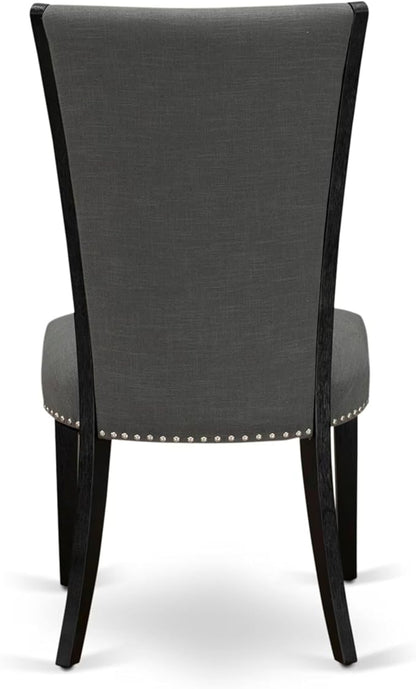 East West Furniture V626VE650-5 5 Piece Dining Set Includes a Rectangle Dining Room Table with V-Legs and 4 Dark Gotham Linen Fabric Parson Chairs, 36x60 Inch, Multi-Color