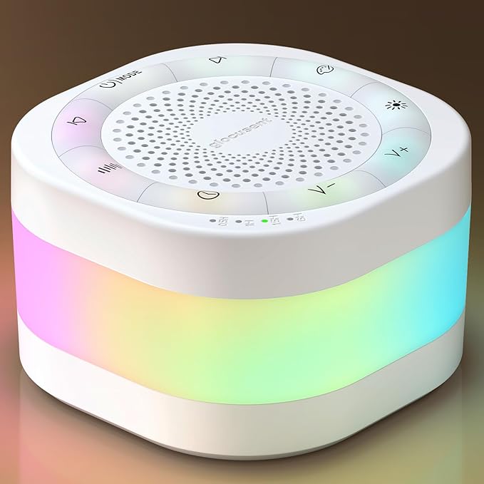 Glocusent White Noise Sound Machine for Sleep, 44 Sounds Includes White Pink Brown Noises & Alpha Brainwaves, Dual-Track Combination for Baby Kids & Adults, 2 Gradient, Breathing & 8 Static Colors