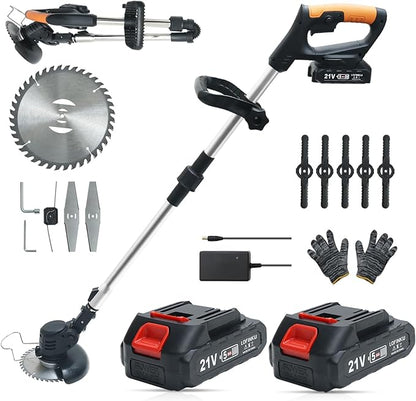 Cordless Weed Wacker,Electric Weed Eater,2 Batteries,Grass Trimmer Cordless,Black-A