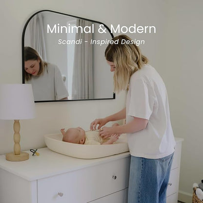 Snuggle Me® Baby Changing Pad - Soft PU Foam Diaper Changing Pad for Dresser, Scandi-Inspired with Wooden Base in Light Oak Finish, Wipe-Clean Surface & Safety Strap (27.6" × 18.9" × 3.9")
