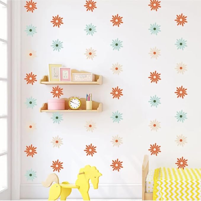 12x36 Inch Sheet Floral Wall Decor Set - DIY Boho Decal Mural Set - Great Gift Idea - 32 Pcs Stickers for Wall, Nursery, Home Decor - 2.5 Inch Sticker (Colorful Floral Burst Design)