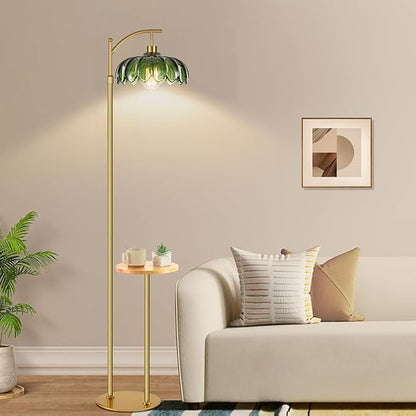Gold Floor Lamp with Table and Shelves