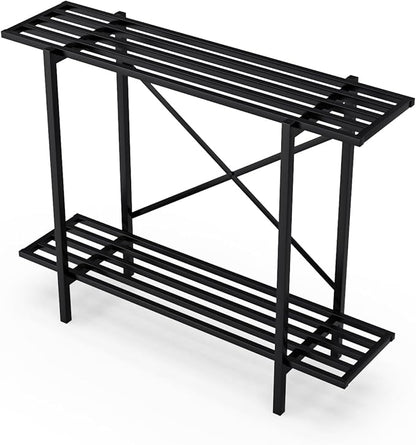Zhongma 2 Tier Metal Sturdy Heavy Plant Stand, Narrow Plant Stand Indoor and Outdoor, L35.43 x W10.3 x H27.5 inch, 440 LBS Capacity & Heavy Duty Construction