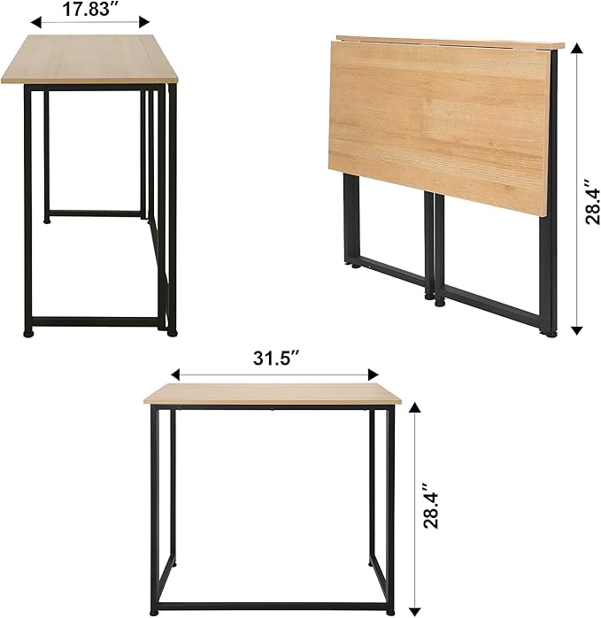 Leopard Folding Computer Desk for Small Spaces, Space-Saving Home Office Desk, Foldable Computer Table, Laptop Table, Writing Desk, Compact Study Reading Table (Black/Nordic Walnut)