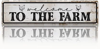 Welcome to the Farm Sign, Rusty Metal Tin Signs 15.8x4 inches, Outdoor Welcome Sign, Vintage Hanging Metal Plaque for Garden Yard Fence Home Decor, Farmhouse Front Door Porch Decoration