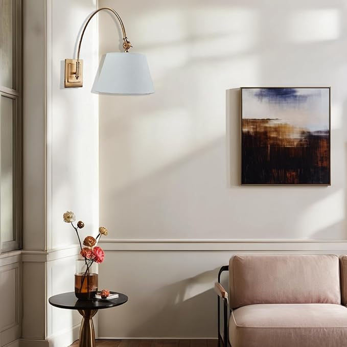 Antique Brass Swing Arm Wall Lamp, Classic Adjustable Reading Light