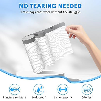 OKKEAI 3 Gallon Drawstring Trash Bags, White Small Bathroom Garbage Bags – 90 Count Tear-Free, Heavy Duty Printed Liners, Leak-Proof White Trash Bag for Kitchen, Office, Multipurpose Use