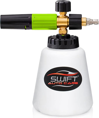 Swift Premium Foam Cannon for Pressure Washer – Heavy Duty Foam Sprayer for Car Wash | ¼ Inch Quick Connector | Adjustable Wide Mouth for Extra Thick Snow Foam | Holds 1 Liter of Soap!