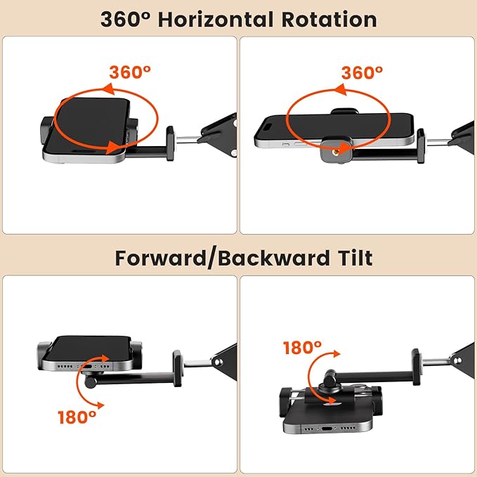 Overhead Phone Mount with Rechargeable Selfie Light & Phone Holder, Camera