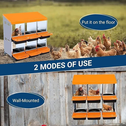 Chicken Nesting Box，6-Hole Nesting Boxes for Chicken Coop with Removable Plastic Egg Tray & Ventilation Holes, Wall Mount/Freestanding Poultry Laying Boxes for Hens, Ducks & Coops Easy Egg Collection