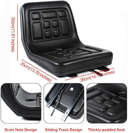 Universal Lawn Mower Seat, Tractor Seat with Back Rest Universal PU Leather Tractor Seat with A Drain Hole Water-Resistant & Adjustable Rails For Loader, Tractor, Loader Excavator
