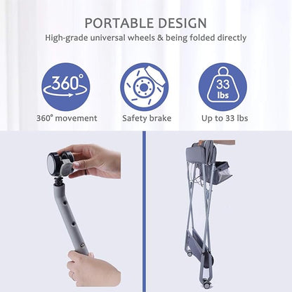 Baby Changing Table Portable Folding Diaper Changing Station with Wheels, Adjustable Height Mobile Nursery Organizer with Safety Belt and Large Storage Racks for Newborn Baby and Infant, Gray